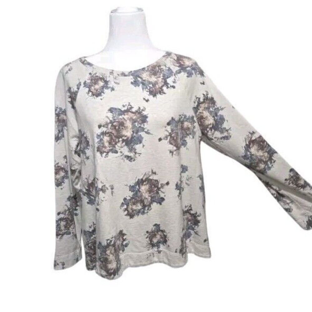 J.Jill Long Sleeve Oatmeal Floral Long Sleeve Top Womens Size Large Petite